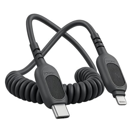 Gekrulde USB-C naar Lightning kabel - 1.8 meter - zwart