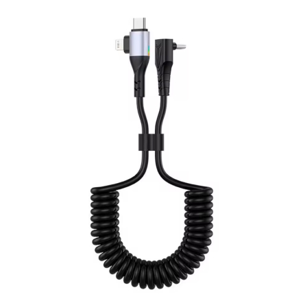 Gekrulde USB-C naar Lightning / USB-C kabel - 1.8 meter - zwart